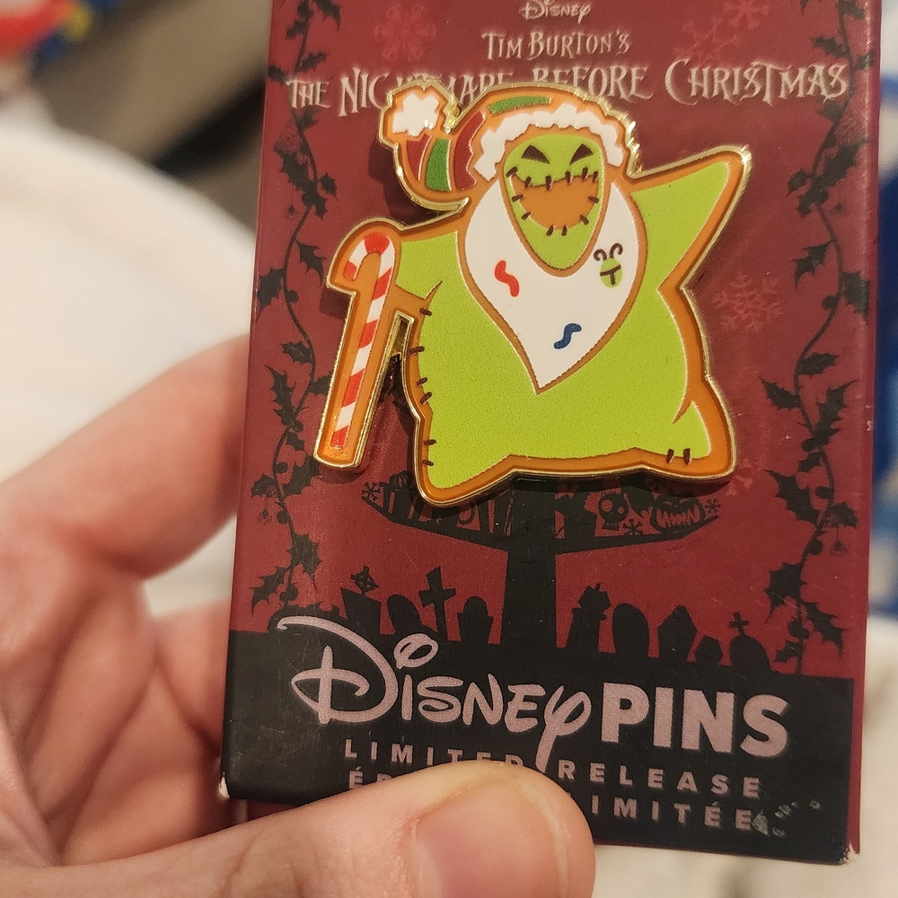 Disney Oogie Boogie Holiday Enamel Pin - Lime Green with Red & White Candy Cane